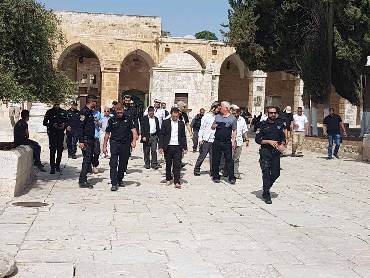 مستعمرون يقتحمون المسجد الأقصى بحماية قوات الاحتلال الإسرائيلي